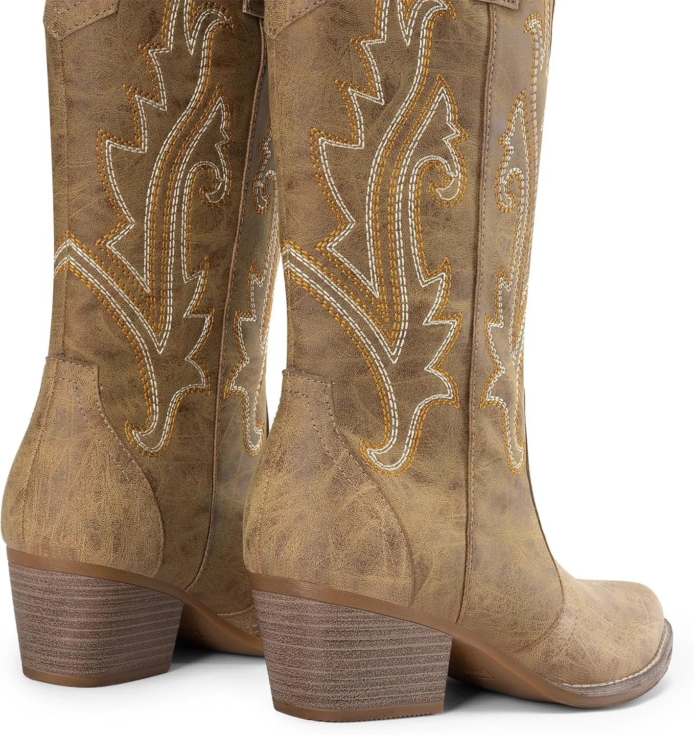 DREAM PAIRS Women's Cowboy Cowgirl Boots Embroidered Pointed Toe Low Heel Western Mid Calf Boot for Theme Party Country Concert