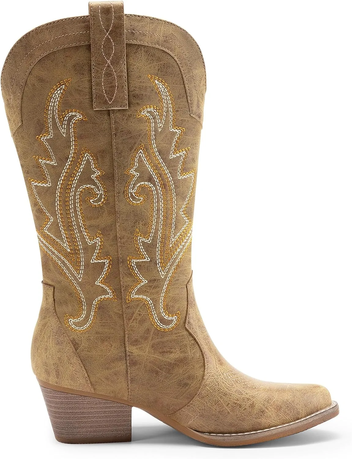 DREAM PAIRS Women's Cowboy Cowgirl Boots Embroidered Pointed Toe Low Heel Western Mid Calf Boot for Theme Party Country Concert