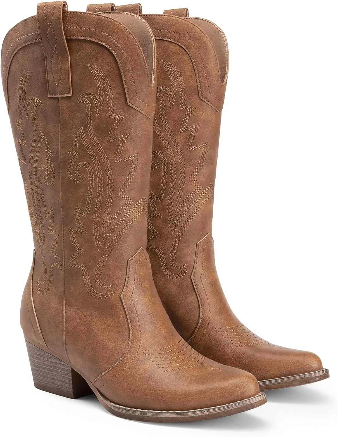 DREAM PAIRS Women's Cowboy Cowgirl Boots Embroidered Pointed Toe Low Heel Western Mid Calf Boot for Theme Party Country Concert