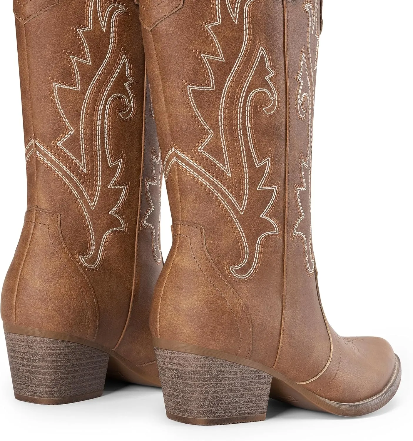 DREAM PAIRS Women's Cowboy Cowgirl Boots Embroidered Pointed Toe Low Heel Western Mid Calf Boot for Theme Party Country Concert