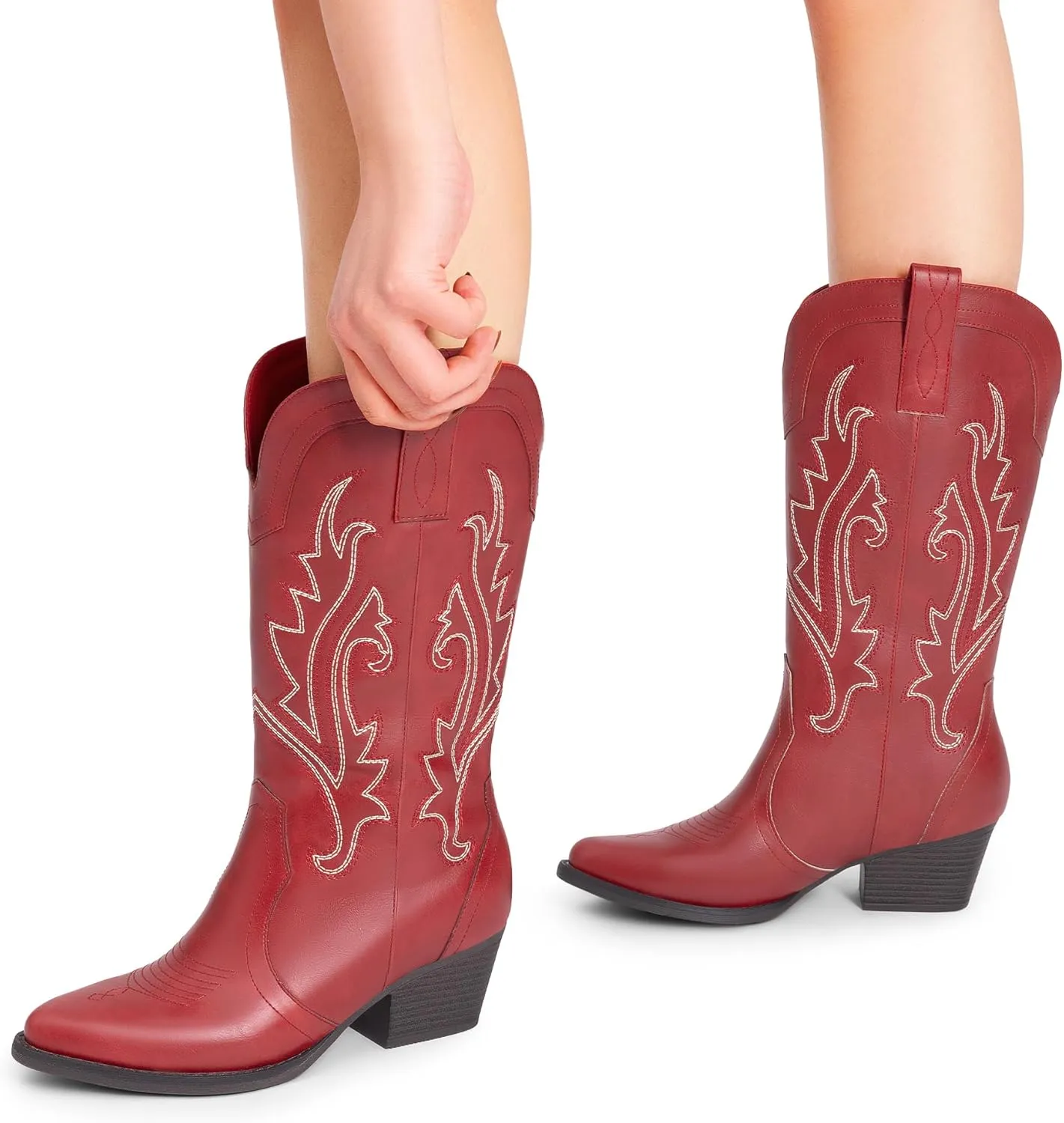 DREAM PAIRS Women's Cowboy Cowgirl Boots Embroidered Pointed Toe Low Heel Western Mid Calf Boot for Theme Party Country Concert