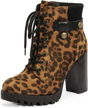 DREAM PAIRS Women's Lace up Combat Ankle Boots High Chunky Heel Fashion Heeled Booties Shoes