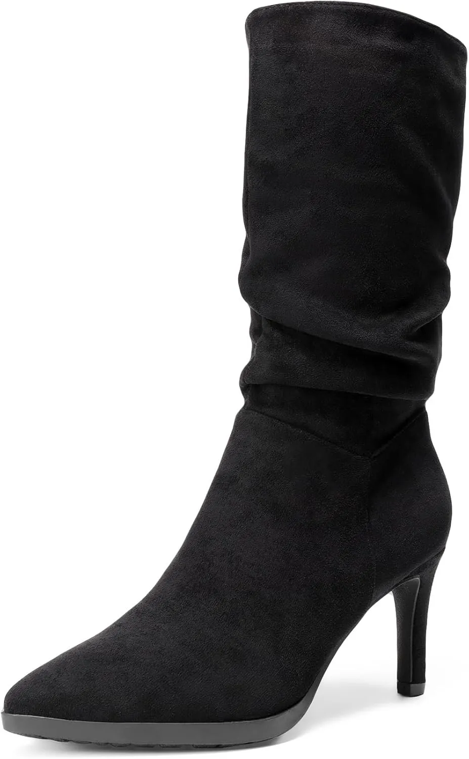 DREAM PAIRS Women's Mid Calf Slouchy Boots Pointed Toe Heeled Boots Zip Fashion Dressy Boot
