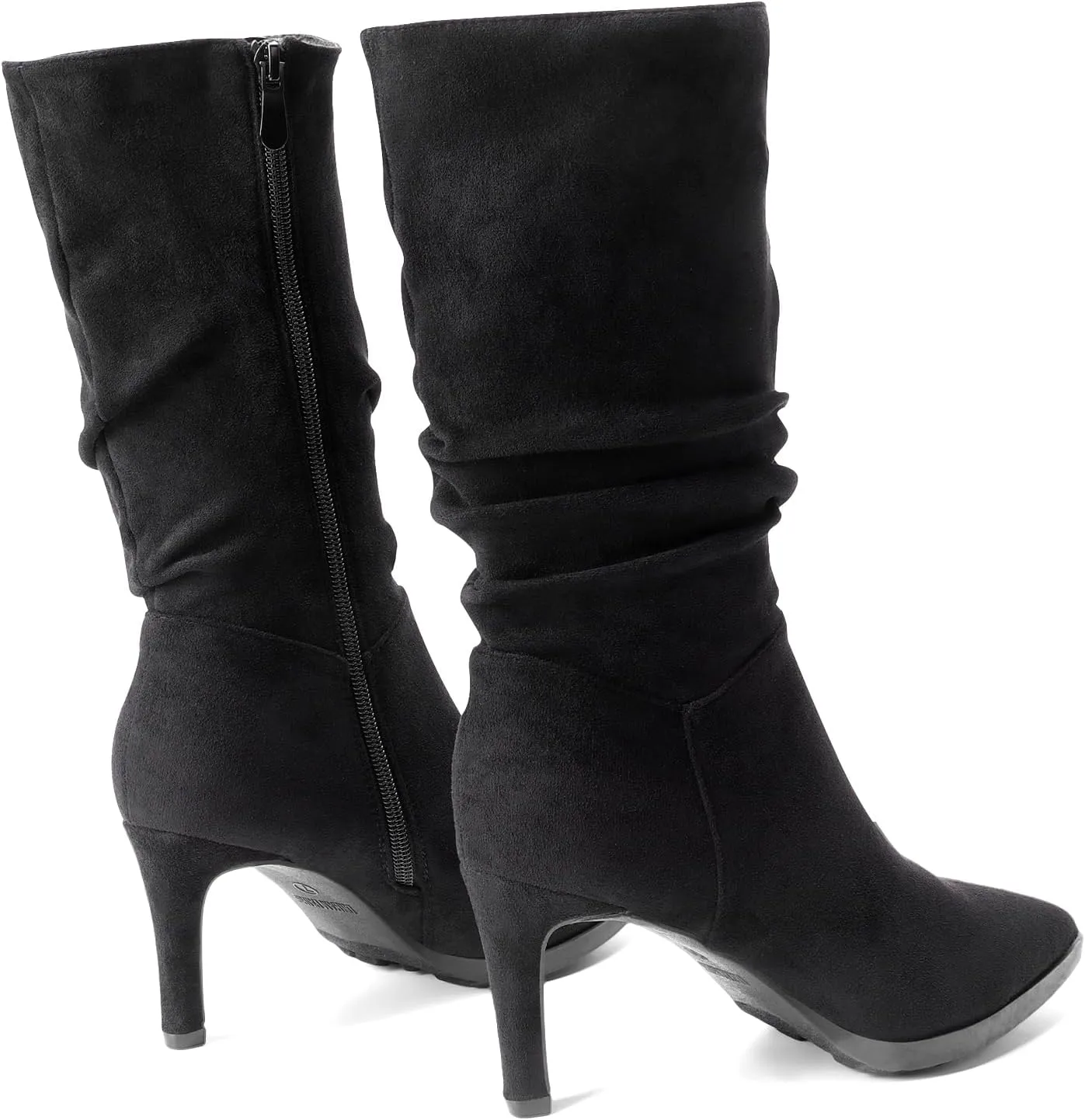 DREAM PAIRS Women's Mid Calf Slouchy Boots Pointed Toe Heeled Boots Zip Fashion Dressy Boot