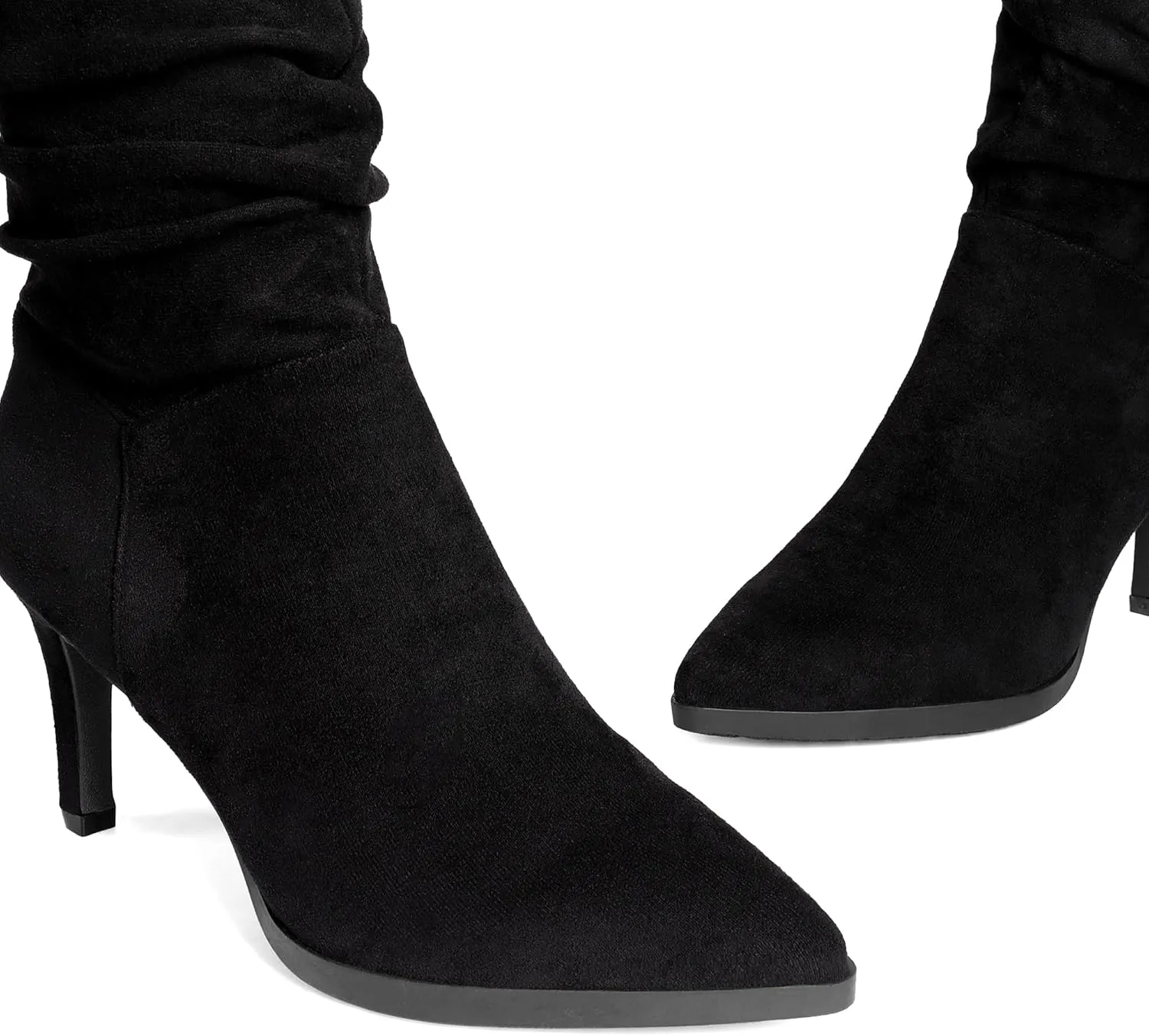 DREAM PAIRS Women's Mid Calf Slouchy Boots Pointed Toe Heeled Boots Zip Fashion Dressy Boot