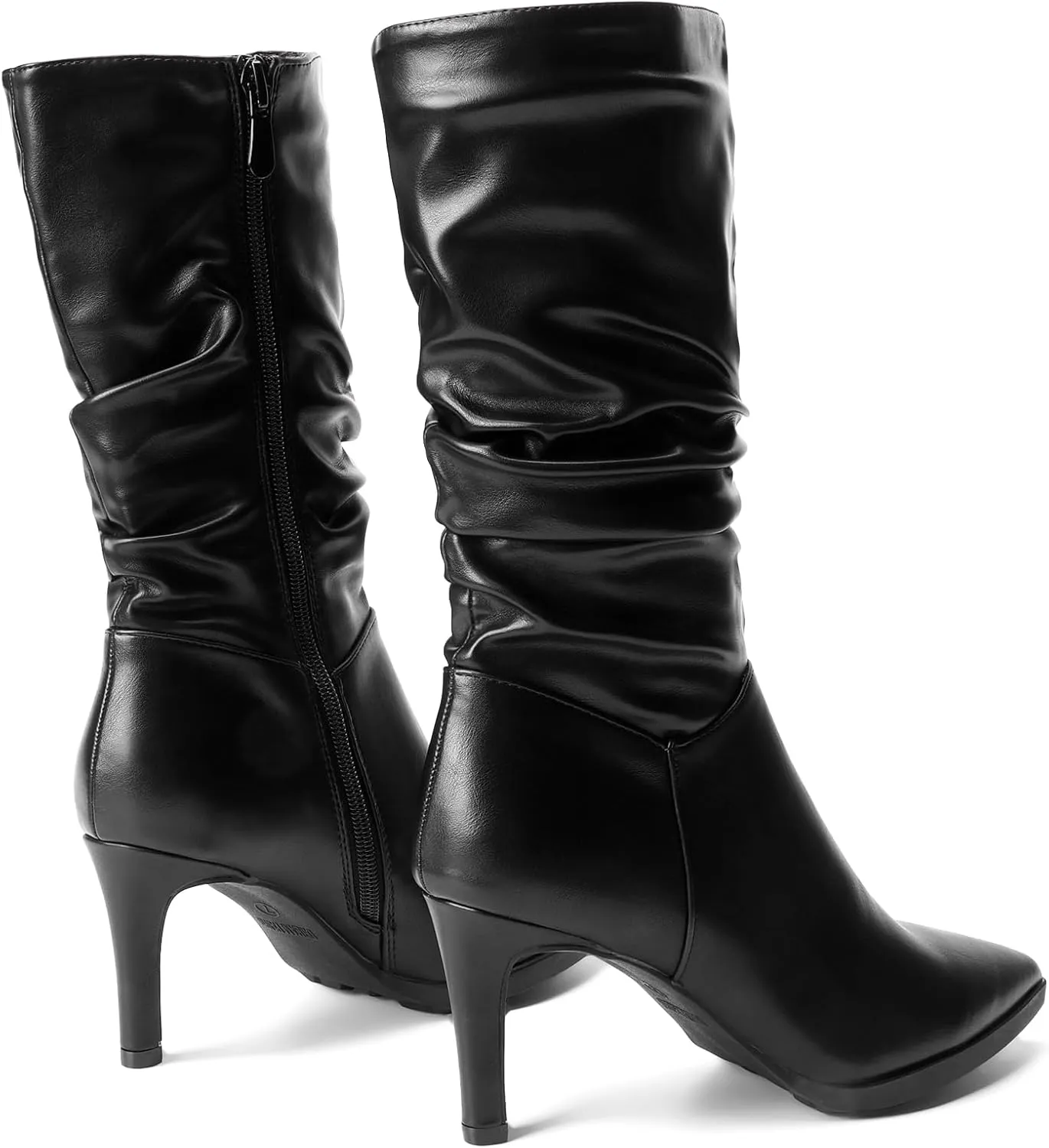 DREAM PAIRS Women's Mid Calf Slouchy Boots Pointed Toe Heeled Boots Zip Fashion Dressy Boot