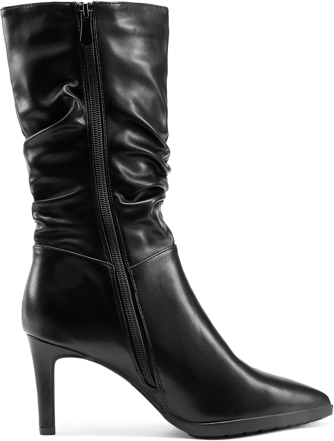 DREAM PAIRS Women's Mid Calf Slouchy Boots Pointed Toe Heeled Boots Zip Fashion Dressy Boot