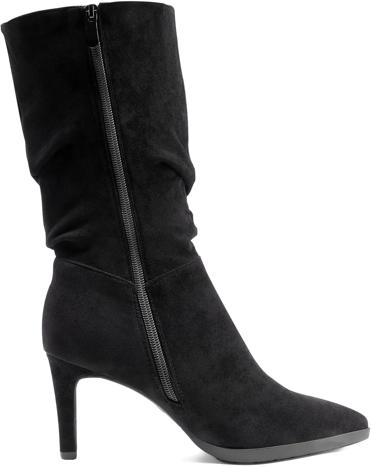 DREAM PAIRS Women's Mid Calf Slouchy Boots Pointed Toe Heeled Boots Zip Fashion Dressy Boot