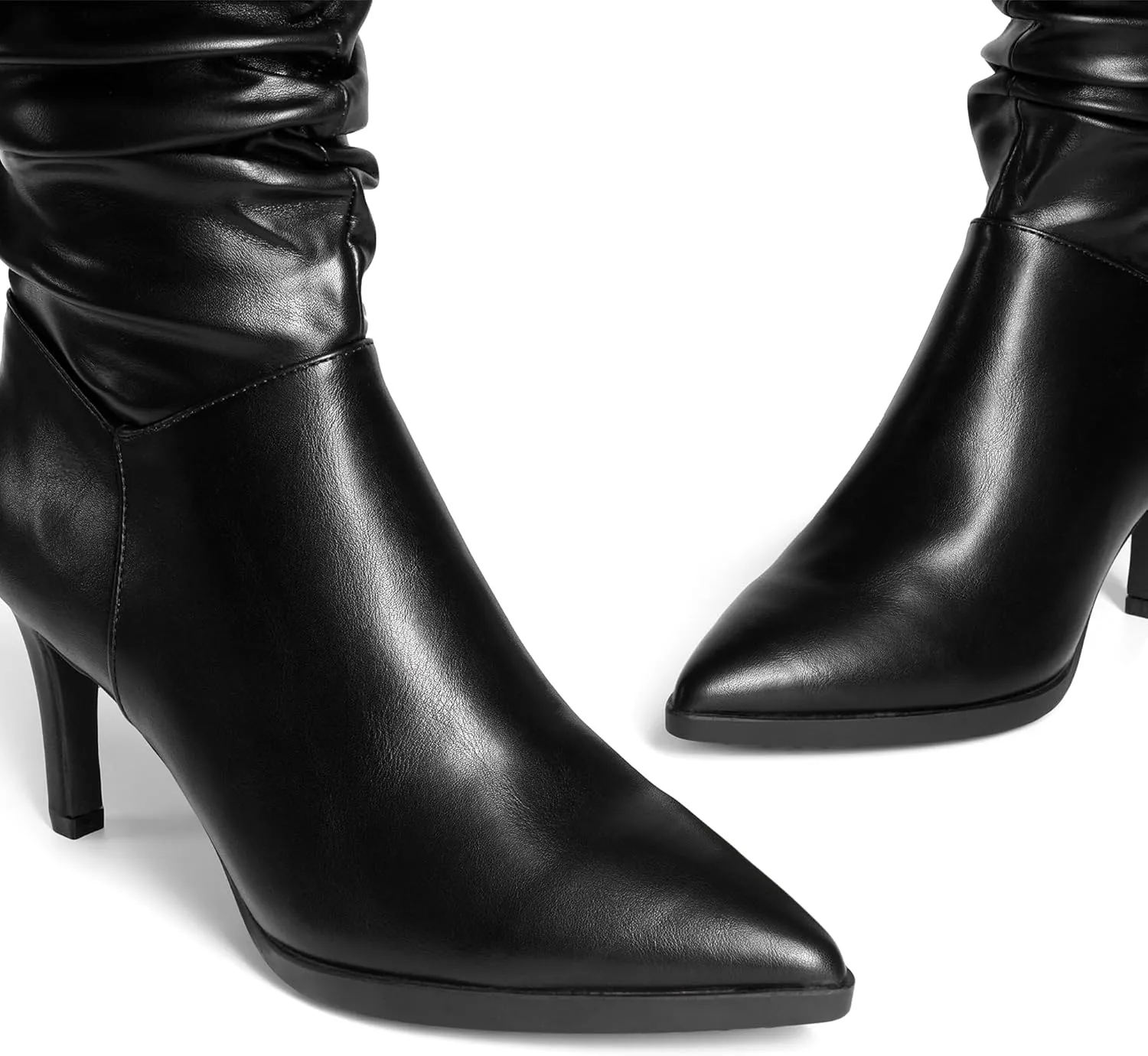 DREAM PAIRS Women's Mid Calf Slouchy Boots Pointed Toe Heeled Boots Zip Fashion Dressy Boot