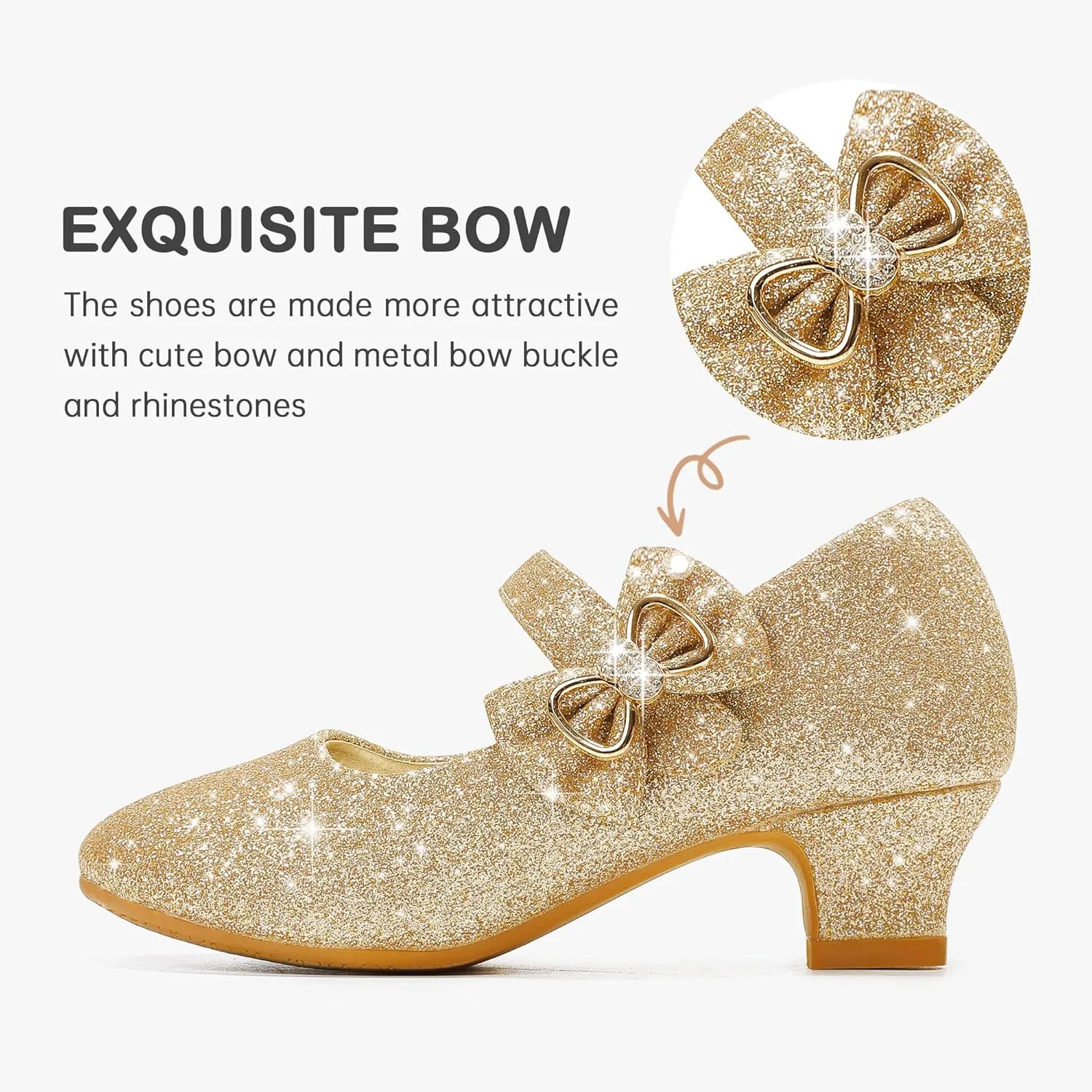 Dufannie Girls Dress Shoes Low Heel Princess Flats Mary Jane Flower Wedding Party Glitter Shoes for Kids Toddler