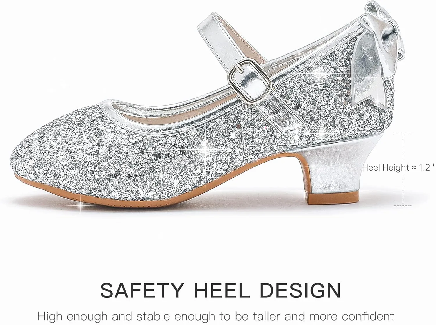 Dufannie Girls Dress Shoes Low Heel Princess Flats Mary Jane Flower Wedding Party Glitter Shoes for Kids Toddler