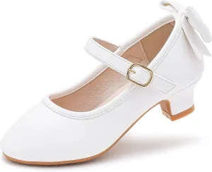 Dufannie Girls Dress Shoes Low Heel Princess Flats Mary Jane Flower Wedding Party Glitter Shoes for Kids Toddler