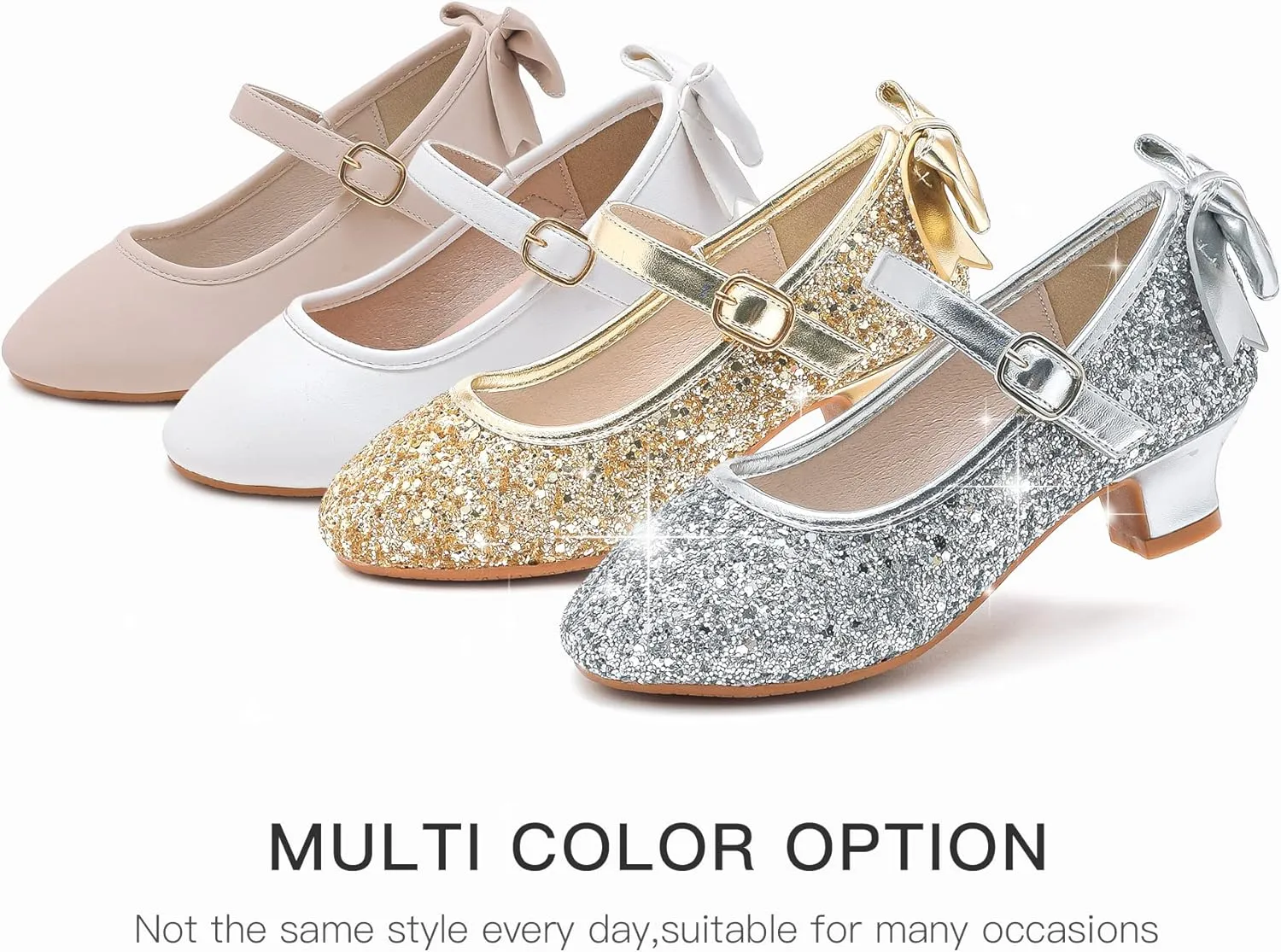 Dufannie Girls Dress Shoes Low Heel Princess Flats Mary Jane Flower Wedding Party Glitter Shoes for Kids Toddler