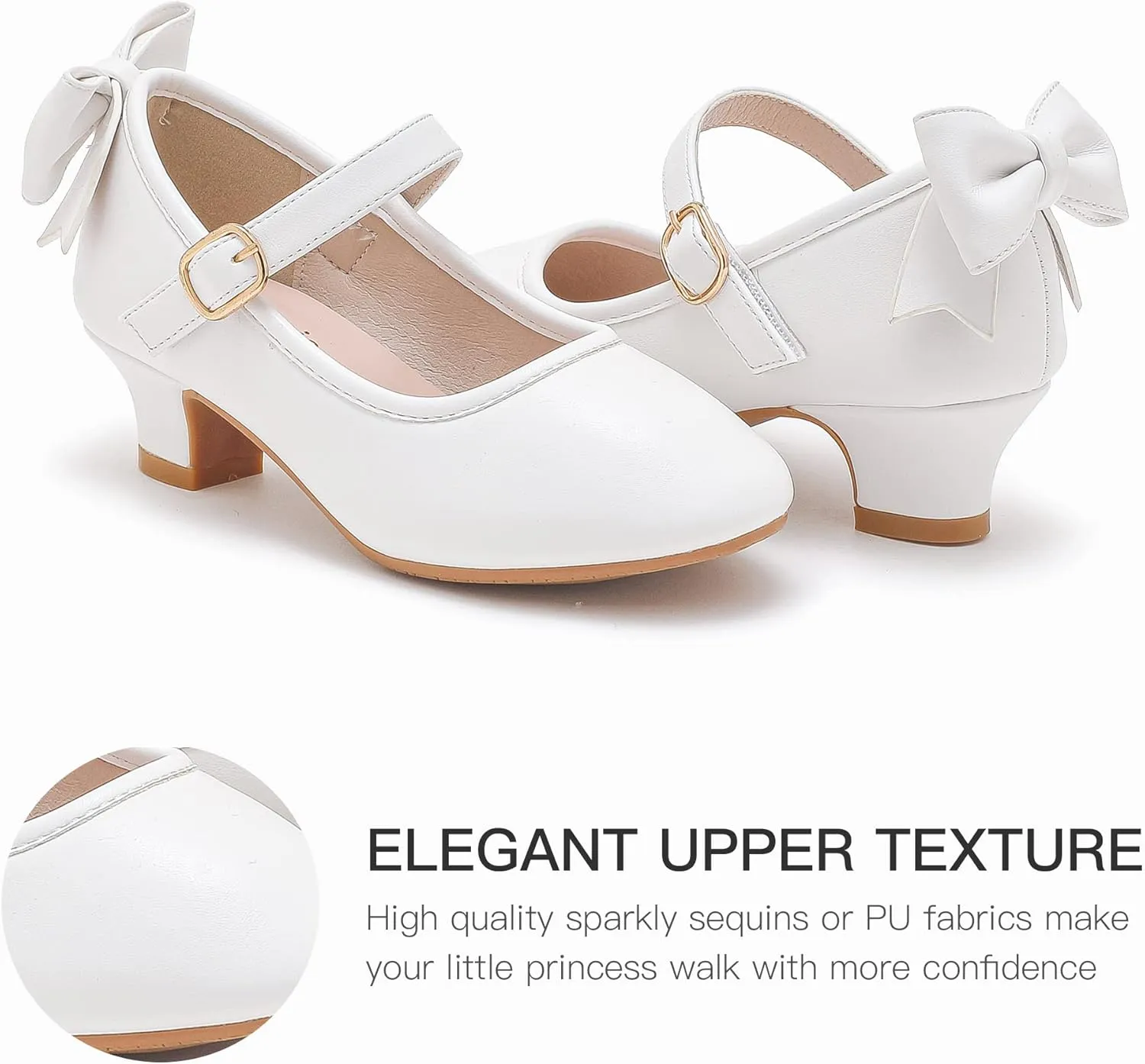 Dufannie Girls Dress Shoes Low Heel Princess Flats Mary Jane Flower Wedding Party Glitter Shoes for Kids Toddler