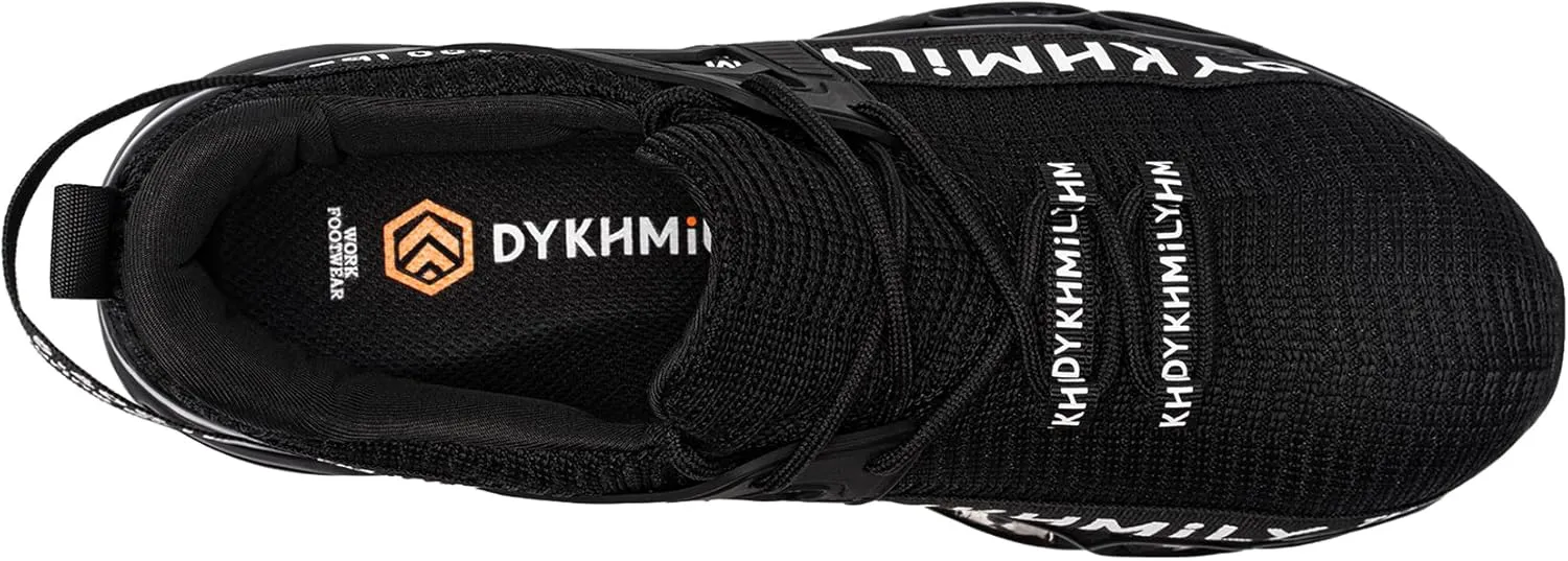 DYKHMATE Steel Toe Wide Shoes for Men Women Lightweight Safety Sneakers Fashion Work Shoes Comfortable Breathable Safety Toe Slip on Tennis Shoes