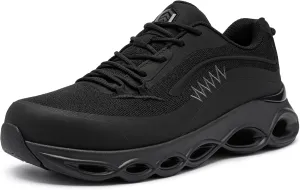 DYKHMATE Steel Toe Wide Shoes for Men Women Lightweight Safety Sneakers Fashion Work Shoes Comfortable Breathable Safety Toe Slip on Tennis Shoes