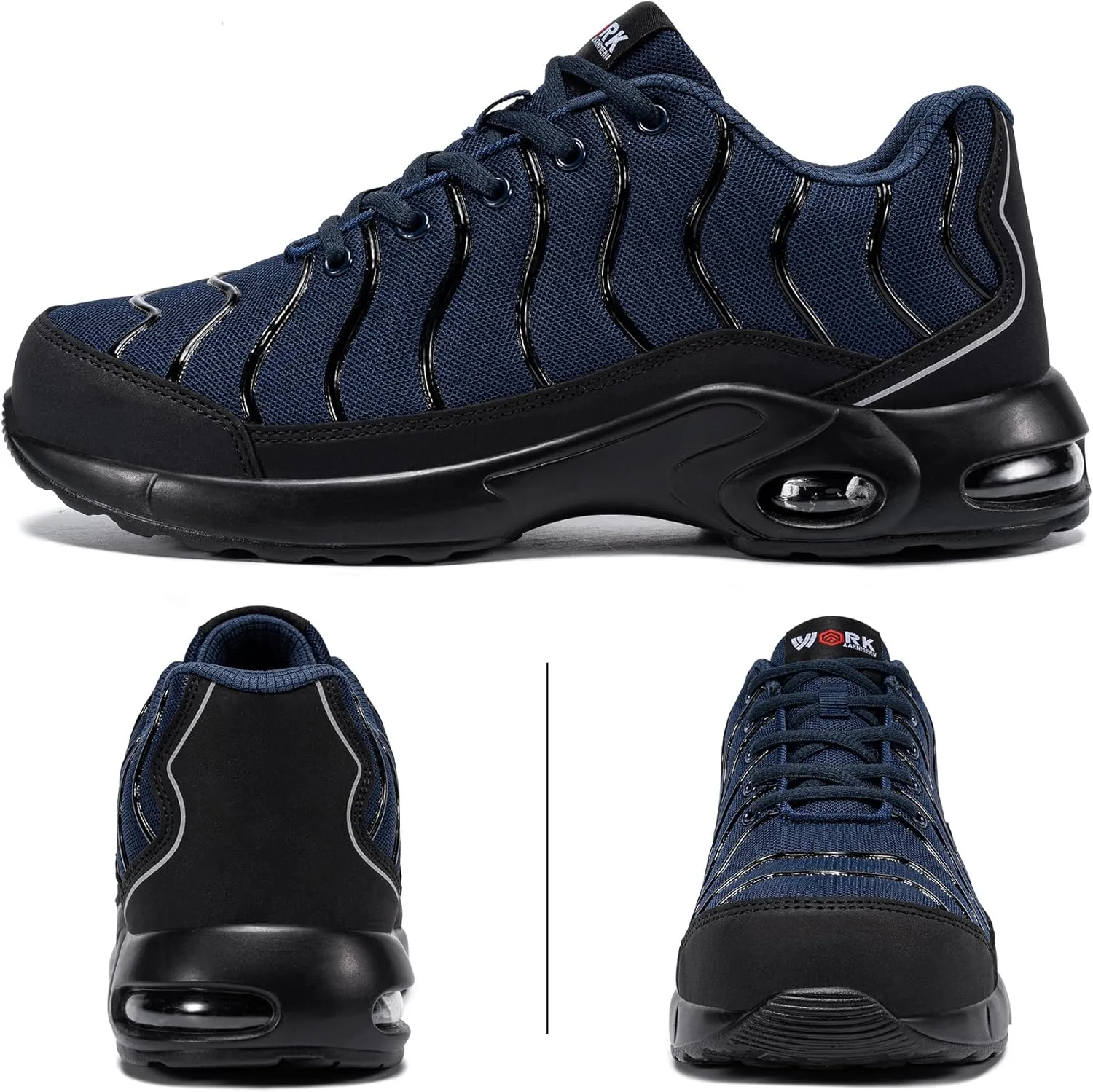 DYKHMILY Steel Toe Sneakers for Men Wide Air Cushion Work Shoes Puncture Proof Lightweight Safety Sneakers Slip Resistant Steel Toe Tennis Shoes