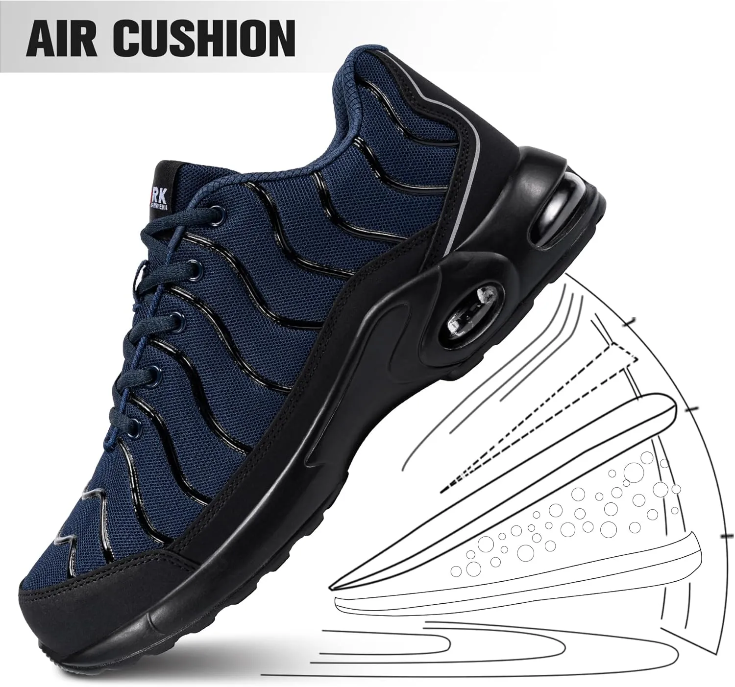 DYKHMILY Steel Toe Sneakers for Men Wide Air Cushion Work Shoes Puncture Proof Lightweight Safety Sneakers Slip Resistant Steel Toe Tennis Shoes