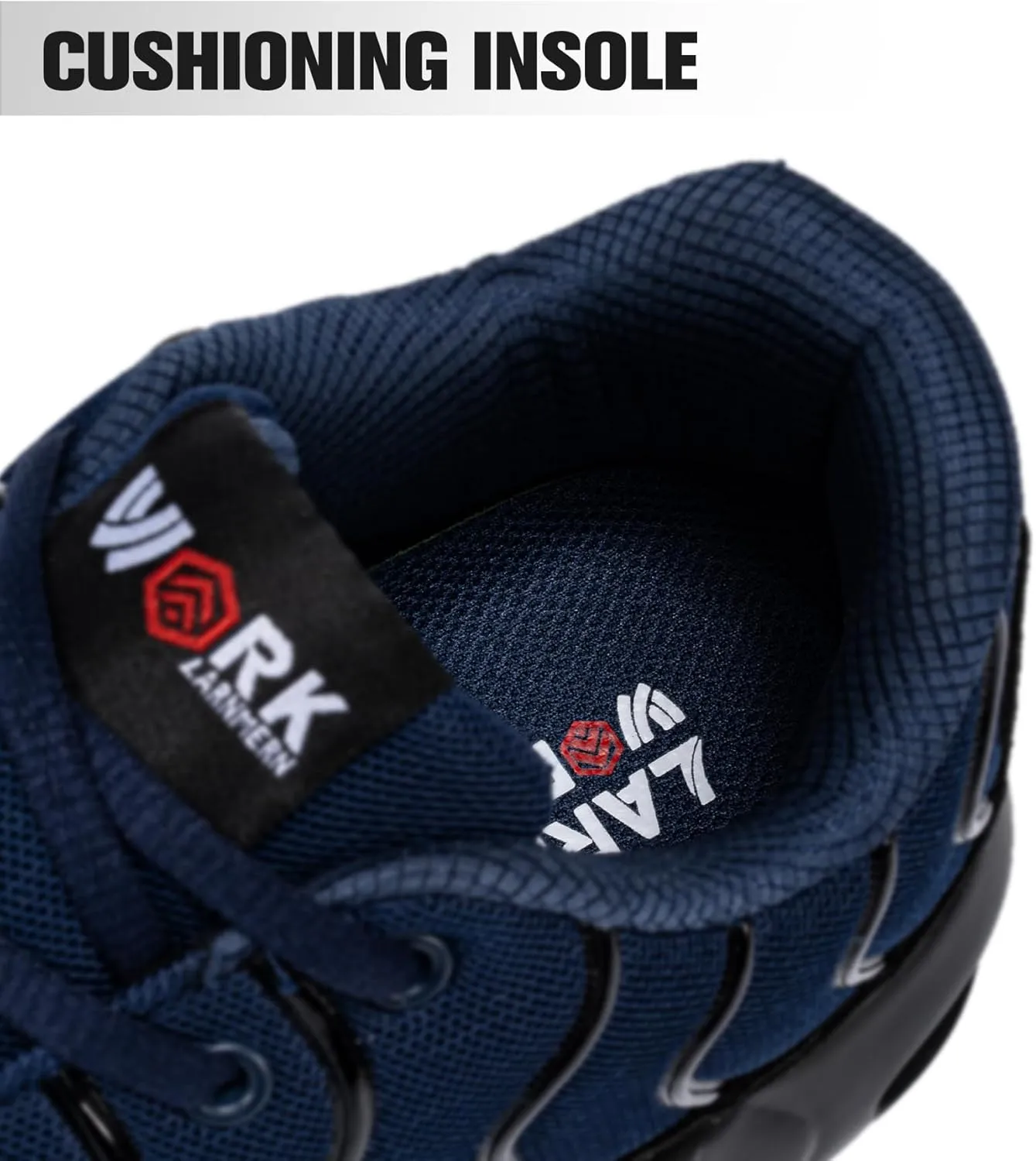 DYKHMILY Steel Toe Sneakers for Men Wide Air Cushion Work Shoes Puncture Proof Lightweight Safety Sneakers Slip Resistant Steel Toe Tennis Shoes