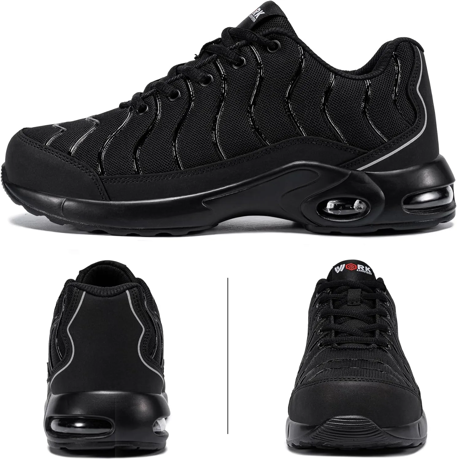 DYKHMILY Steel Toe Sneakers for Men Wide Air Cushion Work Shoes Puncture Proof Lightweight Safety Sneakers Slip Resistant Steel Toe Tennis Shoes