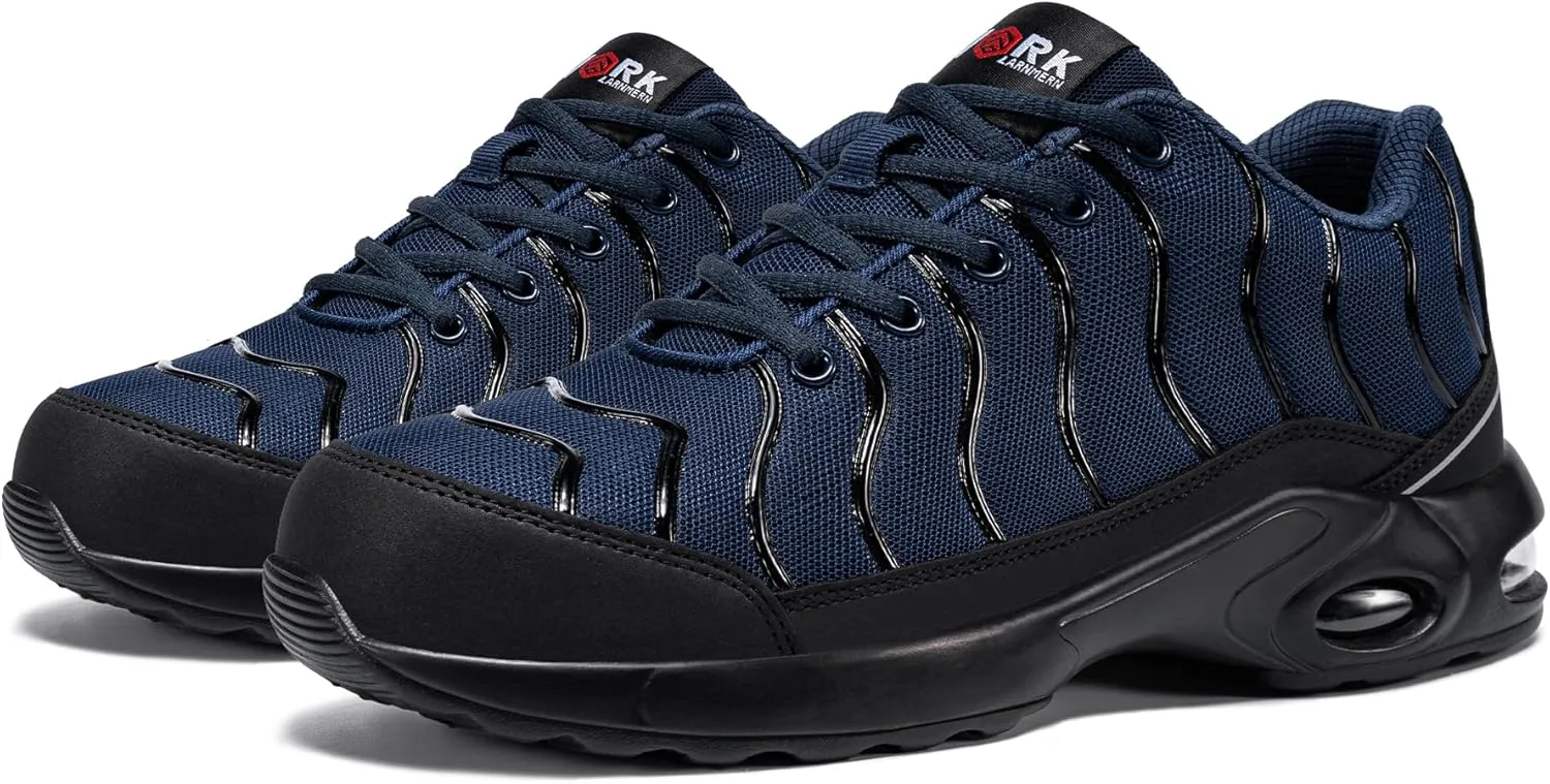 DYKHMILY Steel Toe Sneakers for Men Wide Air Cushion Work Shoes Puncture Proof Lightweight Safety Sneakers Slip Resistant Steel Toe Tennis Shoes
