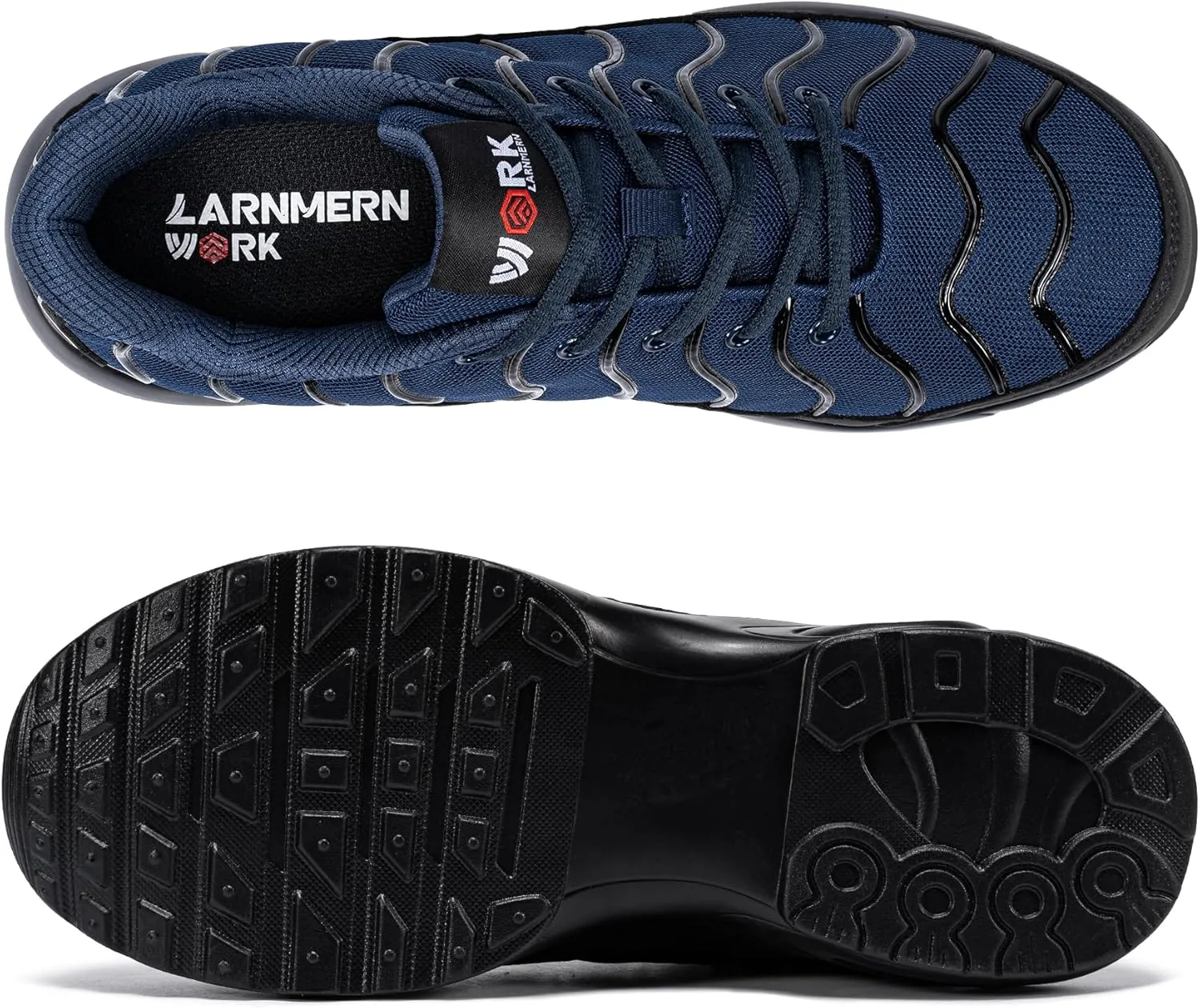DYKHMILY Steel Toe Sneakers for Men Wide Air Cushion Work Shoes Puncture Proof Lightweight Safety Sneakers Slip Resistant Steel Toe Tennis Shoes
