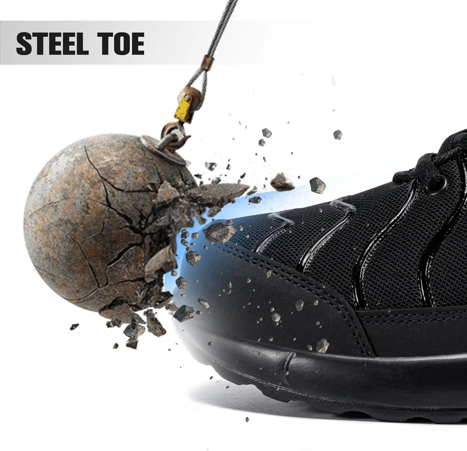 DYKHMILY Steel Toe Sneakers for Men Wide Air Cushion Work Shoes Puncture Proof Lightweight Safety Sneakers Slip Resistant Steel Toe Tennis Shoes