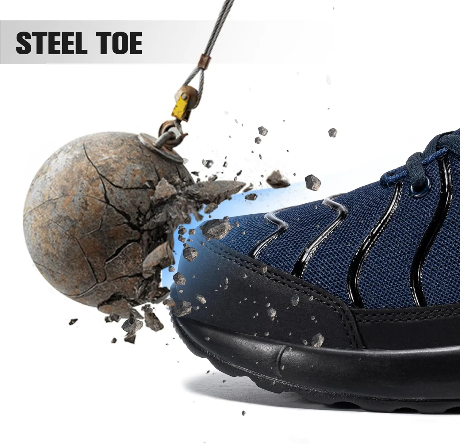 DYKHMILY Steel Toe Sneakers for Men Wide Air Cushion Work Shoes Puncture Proof Lightweight Safety Sneakers Slip Resistant Steel Toe Tennis Shoes