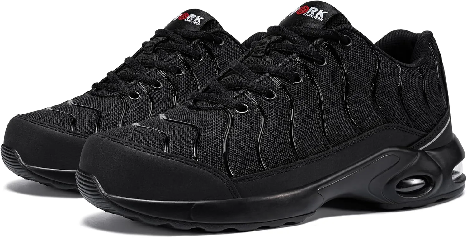 DYKHMILY Steel Toe Sneakers for Men Wide Air Cushion Work Shoes Puncture Proof Lightweight Safety Sneakers Slip Resistant Steel Toe Tennis Shoes