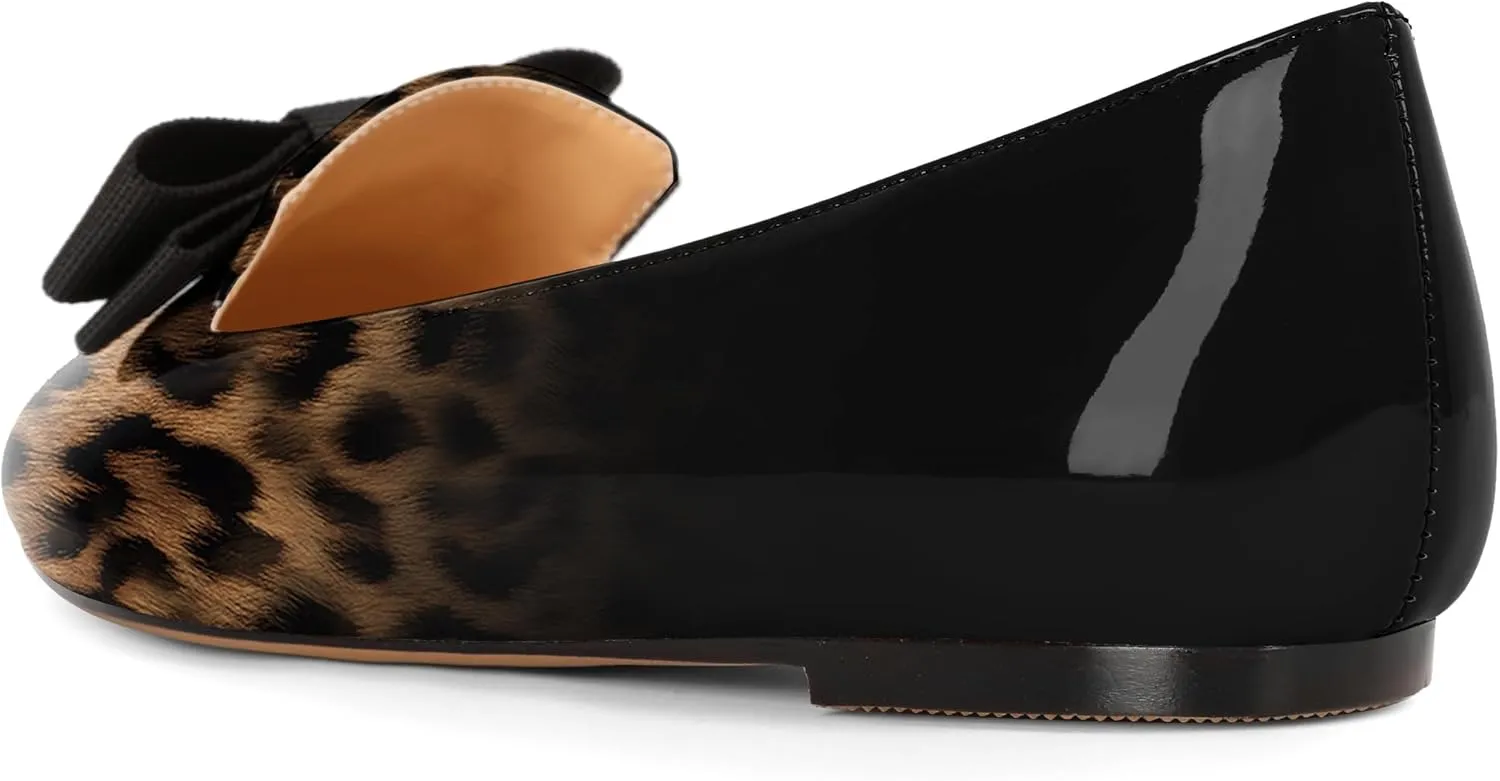 Eldof Women's Loafer Flat Pointed Toe Bow Tie Ballet Slip on Comfortable Dress Work Shoes