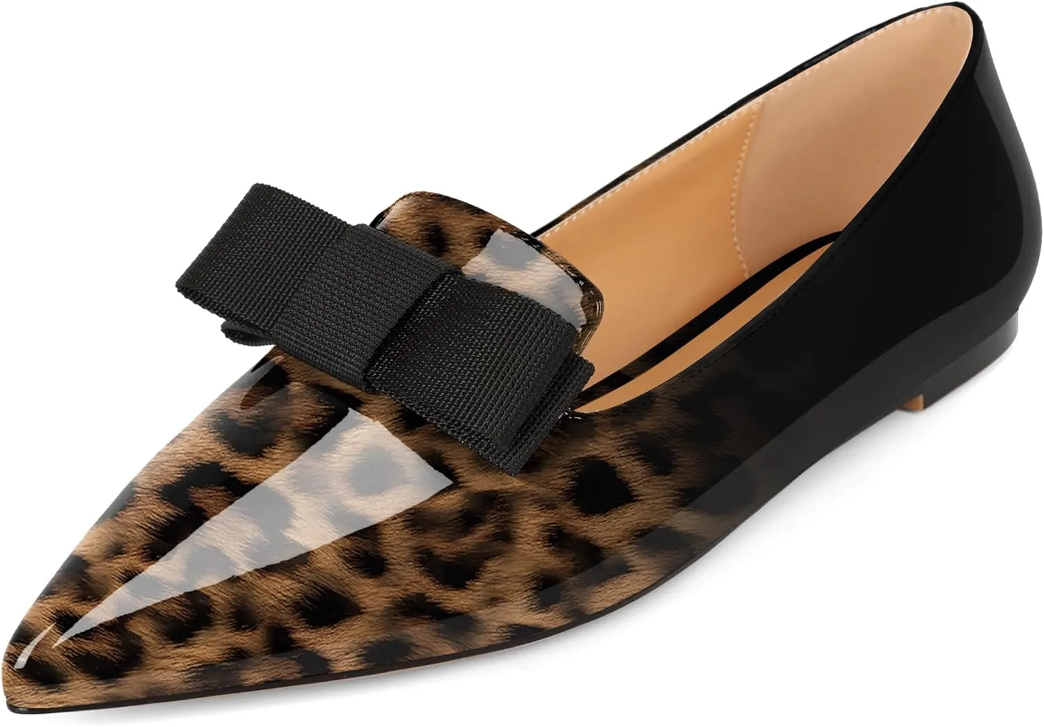 Eldof Women's Loafer Flat Pointed Toe Bow Tie Ballet Slip on Comfortable Dress Work Shoes