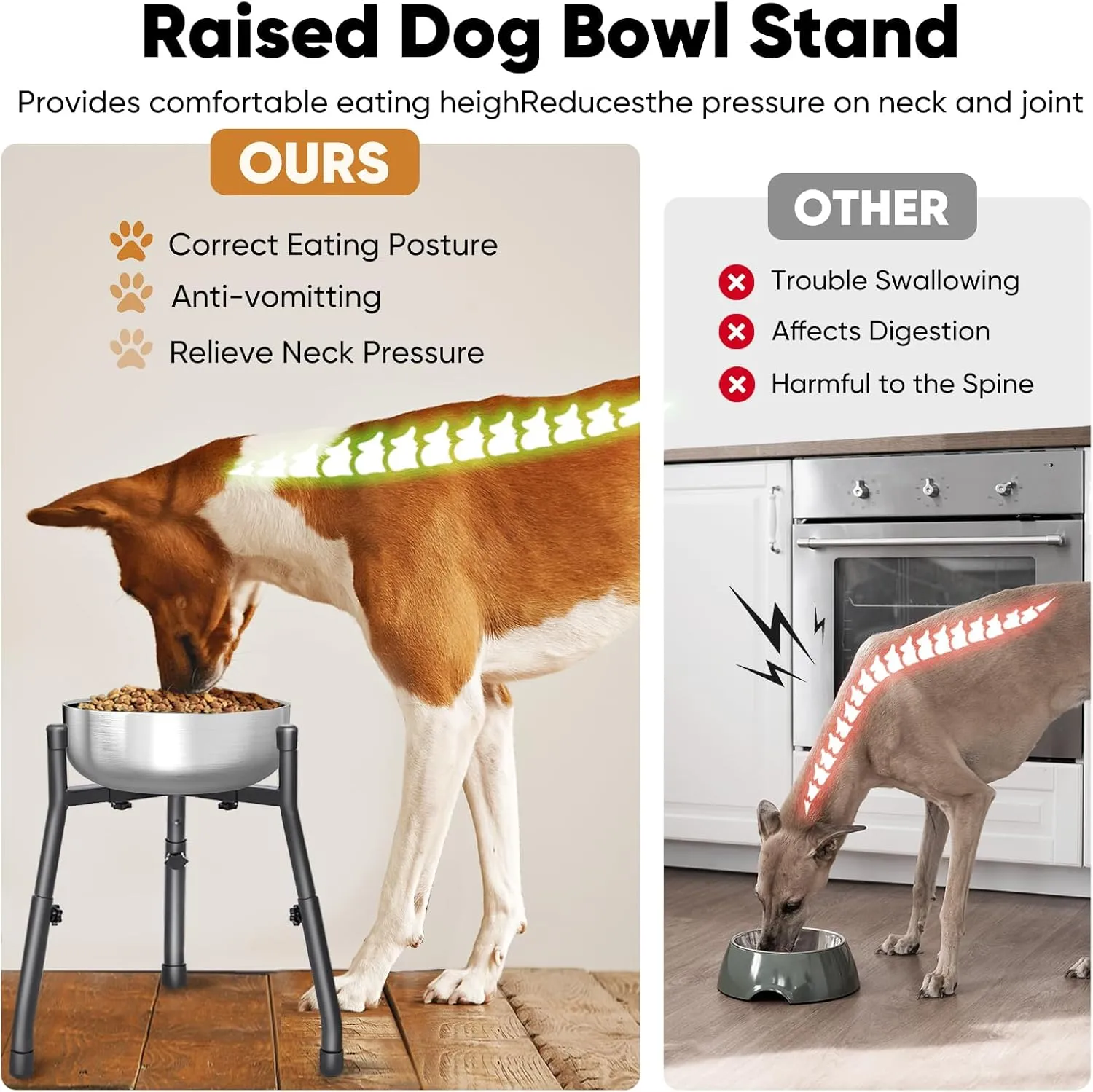 Elevated Dog Bowls [ 2 Pack ], Adjustable Metal Raised Raised Dog Bowl Stand for Medium & Large Dogs, Adjustable Wide 6.3"-10.2",3 Height Adjustment(Bowl Not Included)