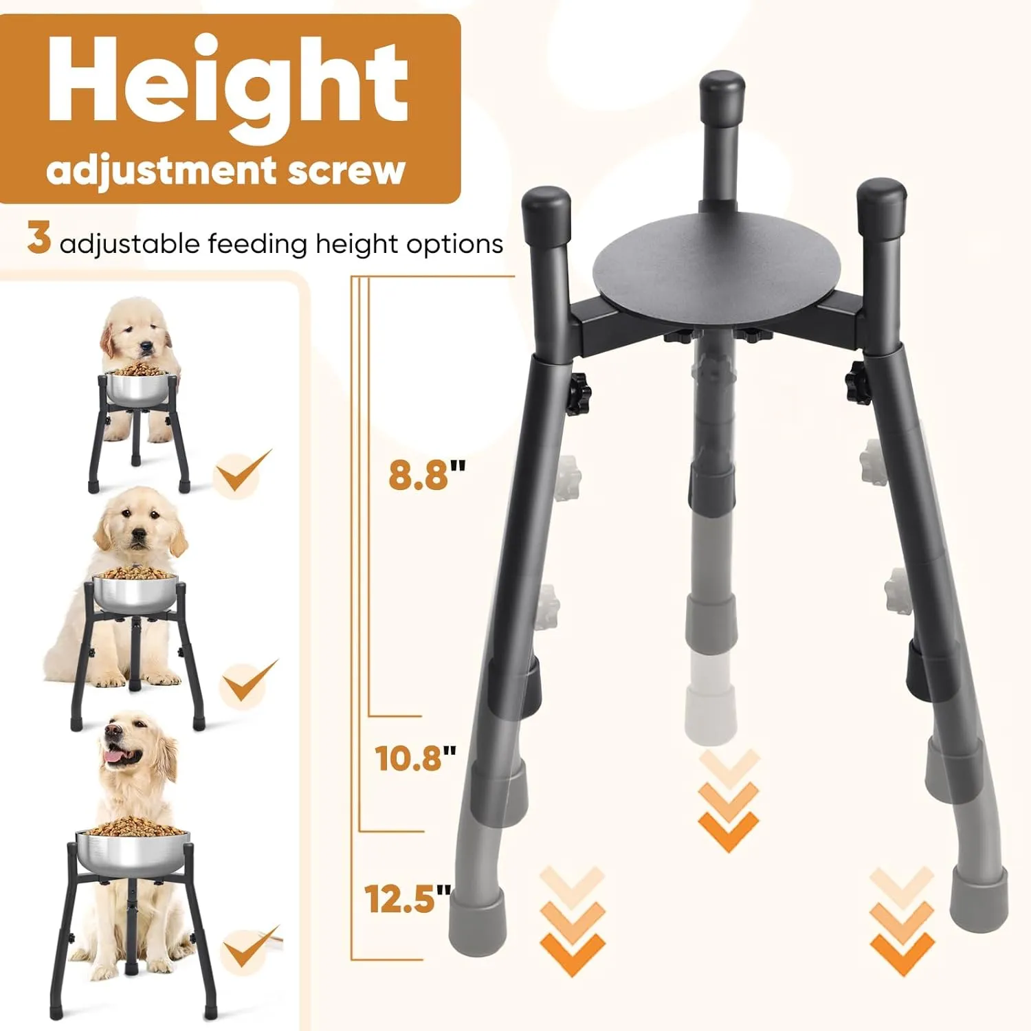 Elevated Dog Bowls [ 2 Pack ], Adjustable Metal Raised Raised Dog Bowl Stand for Medium & Large Dogs, Adjustable Wide 6.3"-10.2",3 Height Adjustment(Bowl Not Included)
