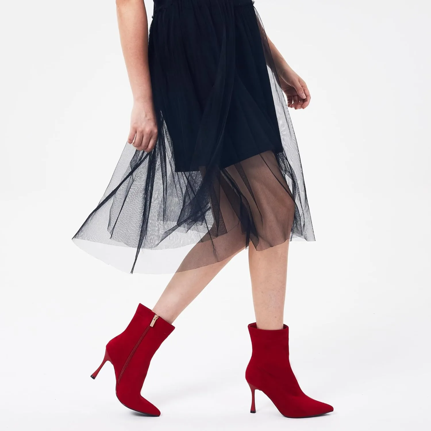 Elisabet Tang Ladies Dress Ankle boots 3.5IN Pointed toe - Mid Heel Stiletto Work Booties for Women Trendy Short Boots