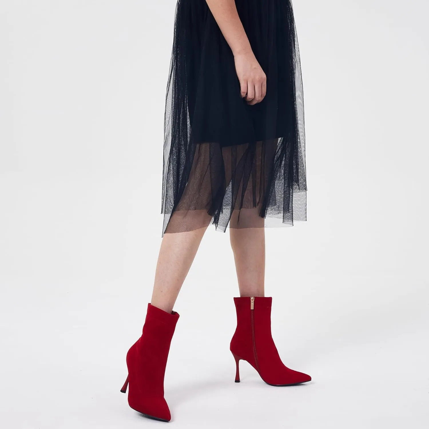 Elisabet Tang Ladies Dress Ankle boots 3.5IN Pointed toe - Mid Heel Stiletto Work Booties for Women Trendy Short Boots