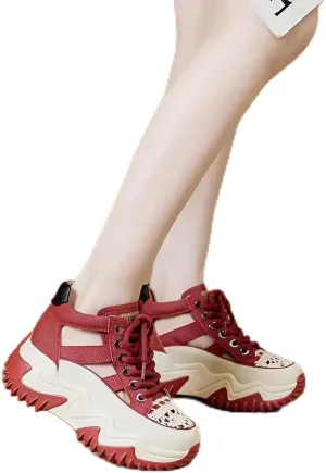 Ellniges]【Chunky Platform Sandals Breathable High-Top Shoes for Women, Lace-Up Outdoor Sporty Sneakers with Mesh Cutouts & EVA Footbed, Comfortable Summer Fashion Casual Shoes for Hiking/Travel