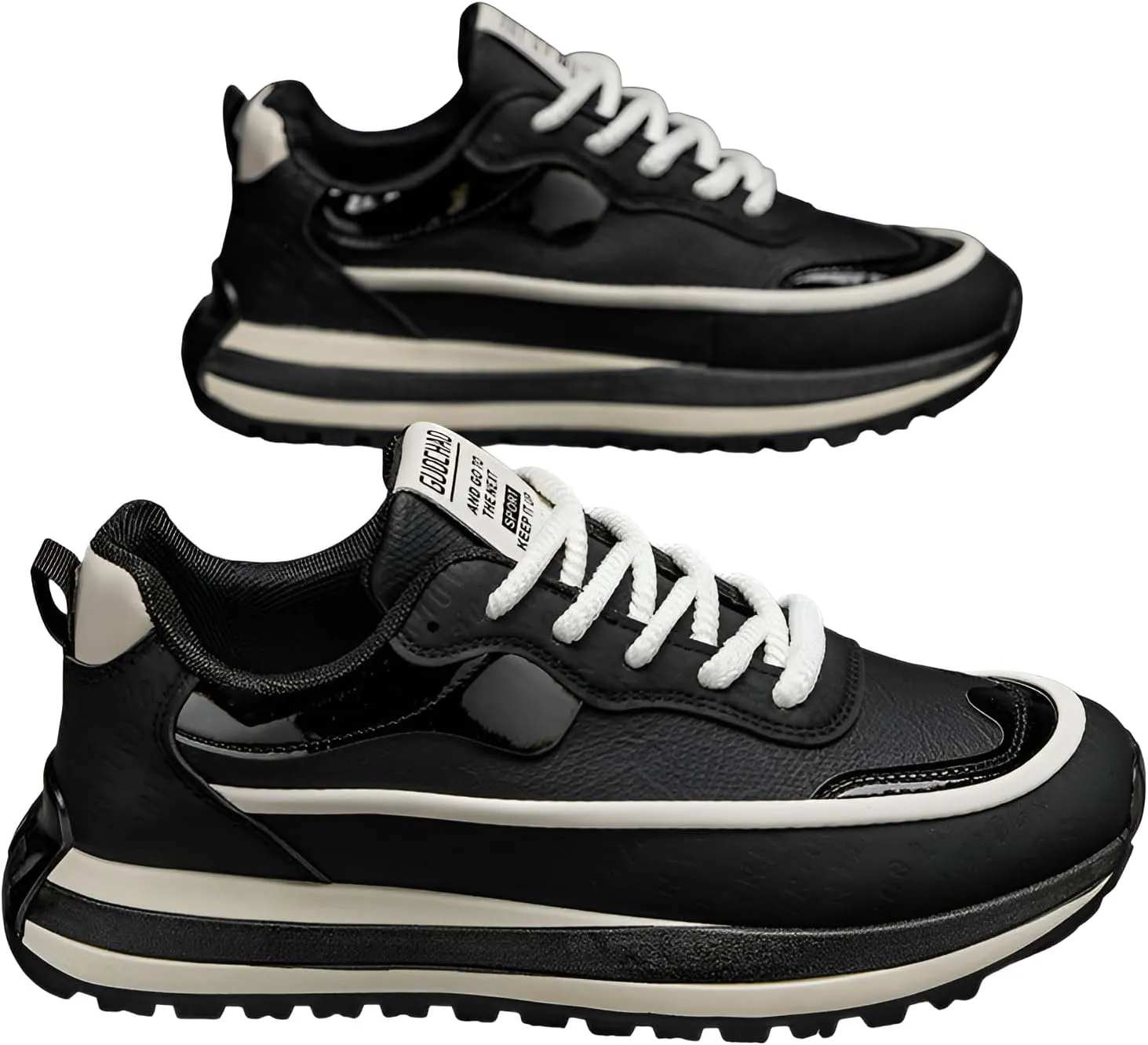Ellniges]Men's Chunky Platform Sneakers -【Thickened Sole】 Breathable Anti-Slip Casual Shoes for Gym, Outdoor & Daily Commute - Trendy Streetwear for Students & Young Men Black