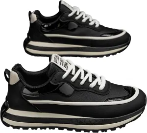 Ellniges]Men's Chunky Platform Sneakers -【Thickened Sole】 Breathable Anti-Slip Casual Shoes for Gym, Outdoor & Daily Commute - Trendy Streetwear for Students & Young Men Black