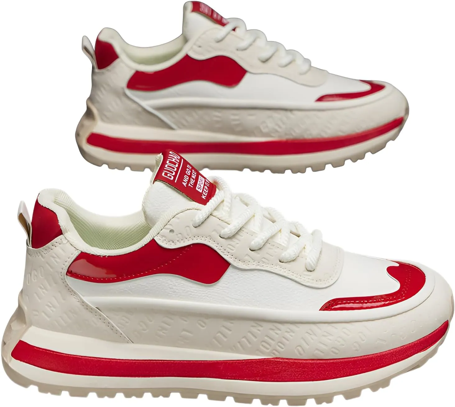 Ellniges]Men's Chunky Platform Sneakers -【Thickened Sole】 Breathable Anti-Slip Casual Shoes for Gym, Outdoor & Daily Commute - Trendy Streetwear for Students & Young Men White and Red