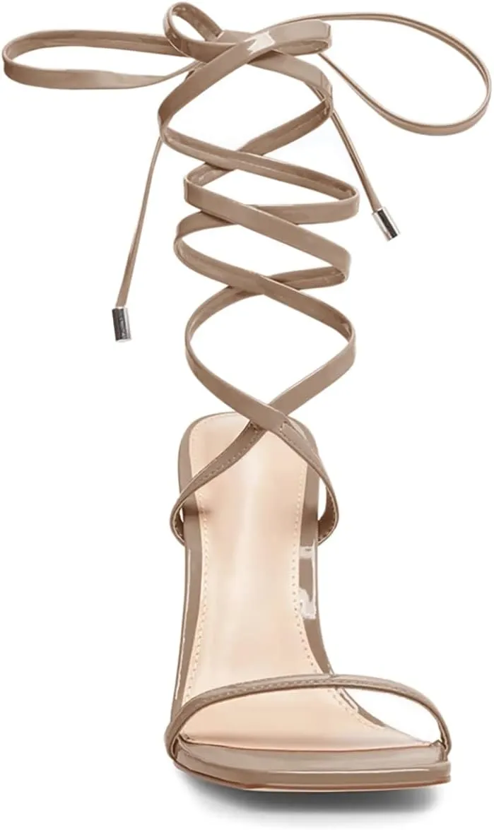 Ermonn Womens Strappy Lace Up Square Open Toe Stiletto Heeled Sandals High HeeIs Criss-Cross Summer Dress Wedding
