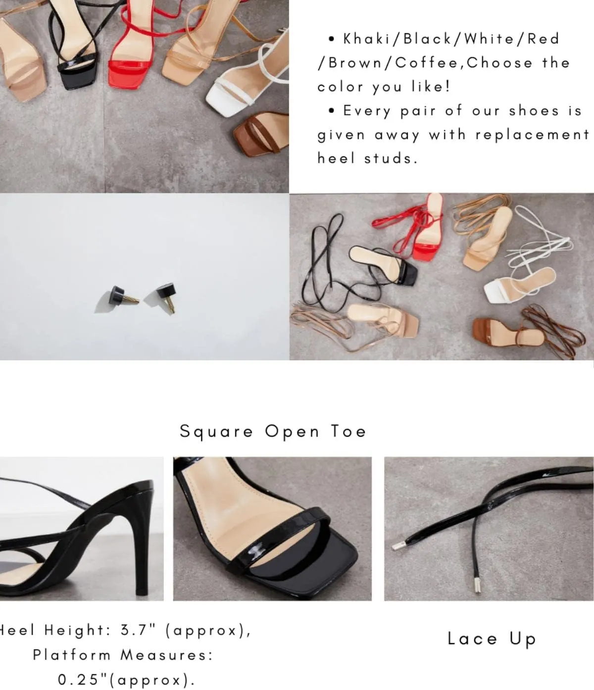 Ermonn Womens Strappy Lace Up Square Open Toe Stiletto Heeled Sandals High HeeIs Criss-Cross Summer Dress Wedding