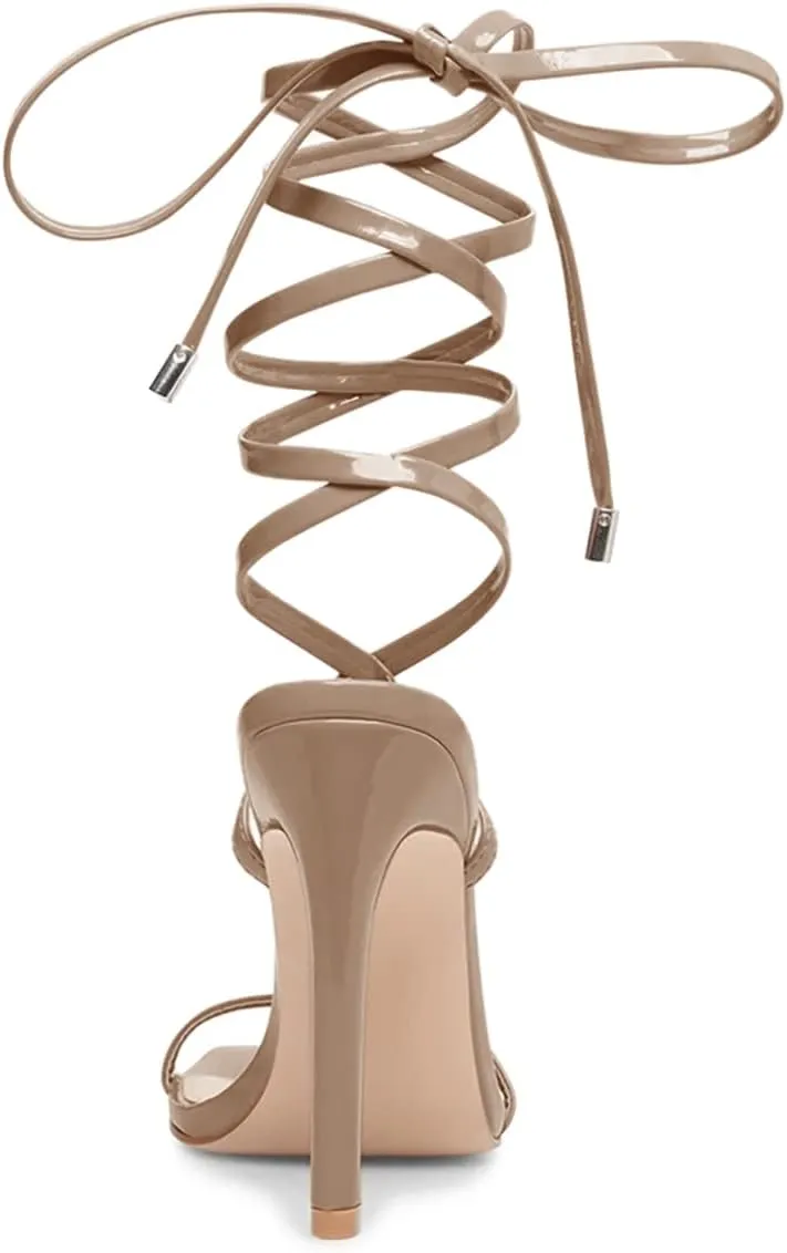 Ermonn Womens Strappy Lace Up Square Open Toe Stiletto Heeled Sandals High HeeIs Criss-Cross Summer Dress Wedding