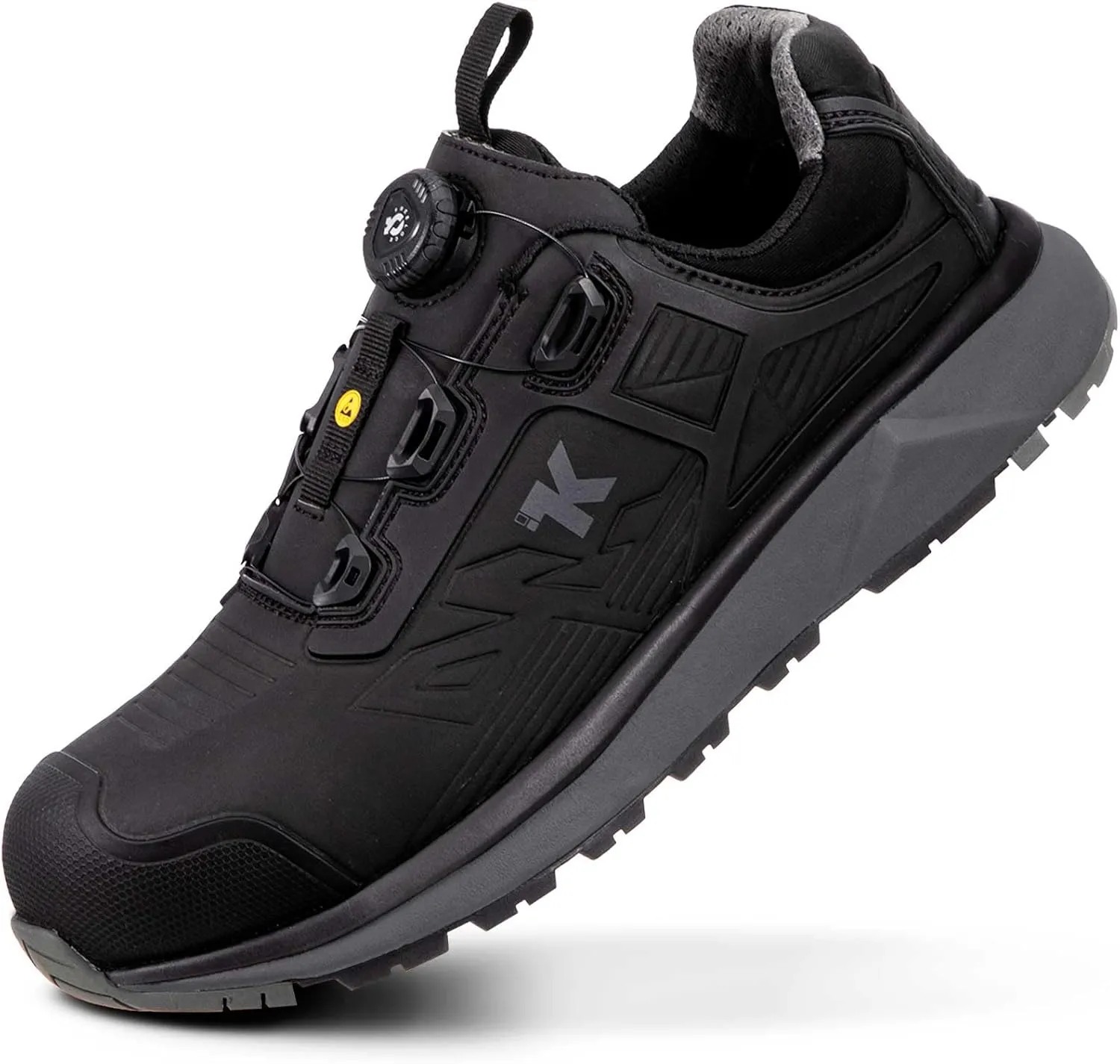 ESD Shoes for Men, Alloy Toe Safety Freelock Fit Quick Lacing System Static Proof, Waterproof, Puncture Proof, Oil and Slip Resistant, Lightweight Industrial Work Shoe Sneakers