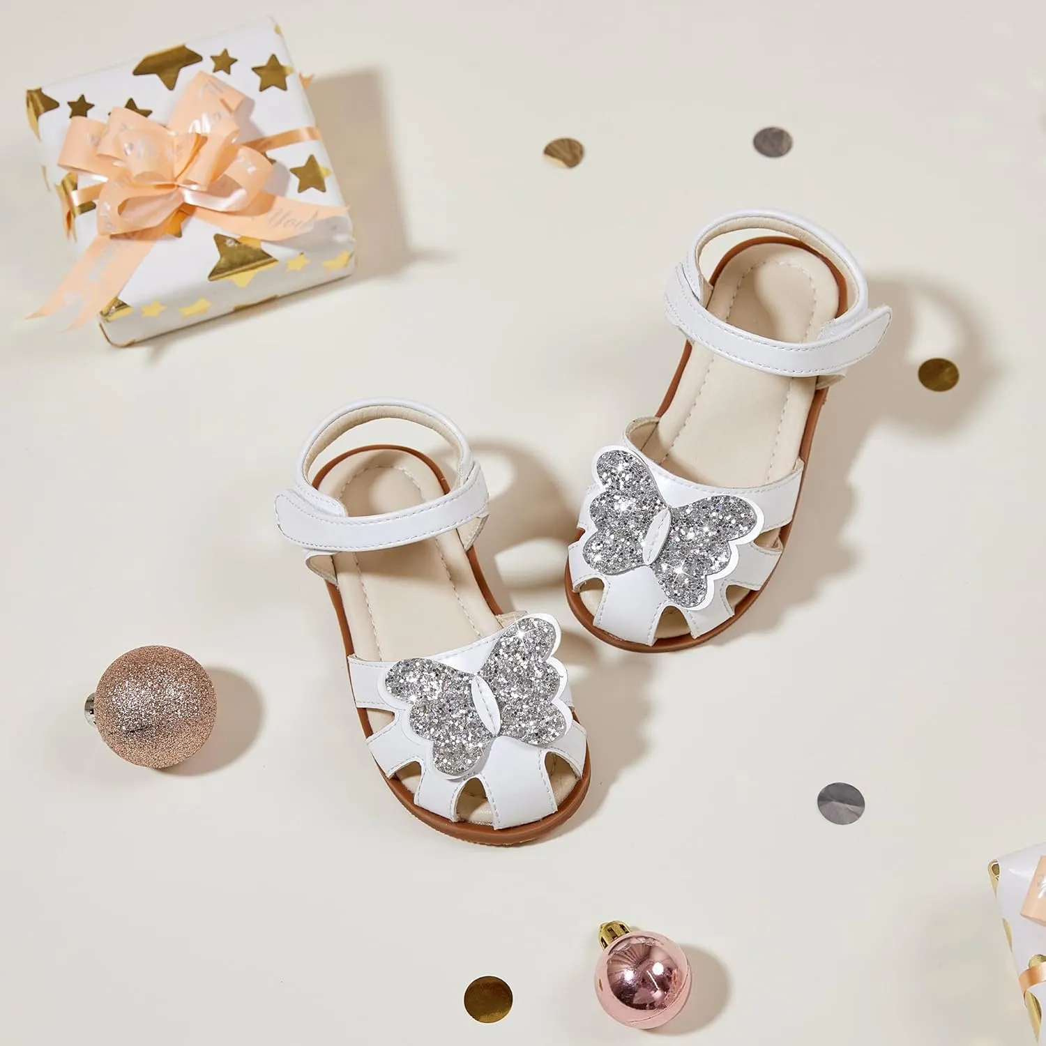 ESTINE Toddler Girls Little Kids Close Toe Sandals - Flower Girl Dress Flats Summer Shoes