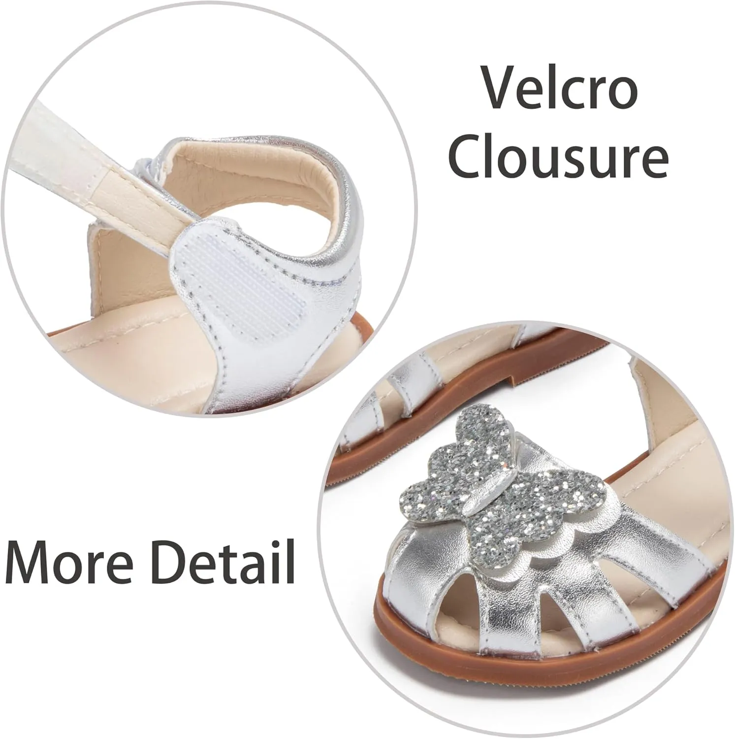 ESTINE Toddler Girls Little Kids Close Toe Sandals - Flower Girl Dress Flats Summer Shoes