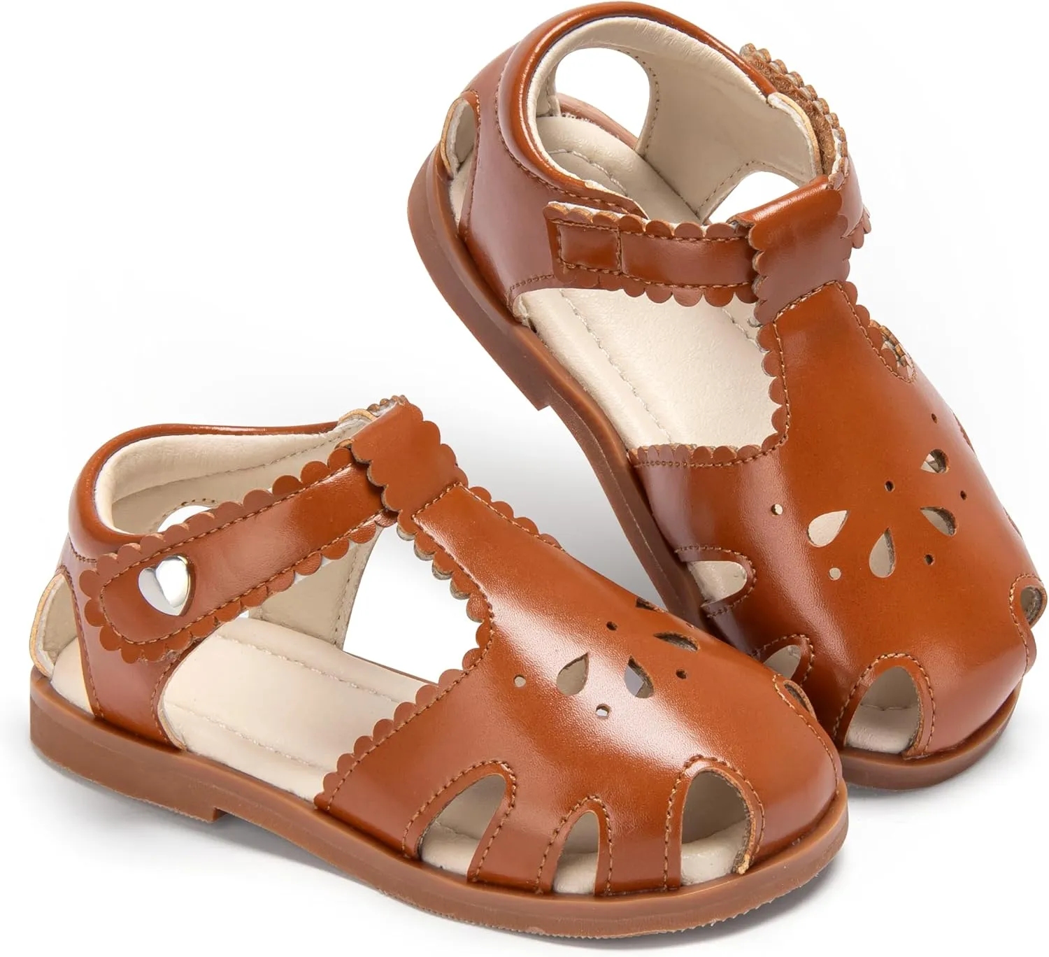 ESTINE Toddler Girls Little Kids Close Toe Sandals - Flower Girl Dress Flats Summer Shoes