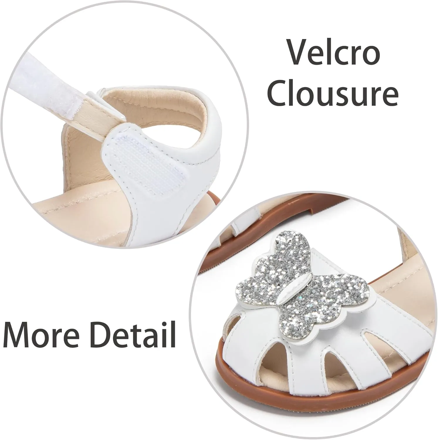 ESTINE Toddler Girls Little Kids Close Toe Sandals - Flower Girl Dress Flats Summer Shoes