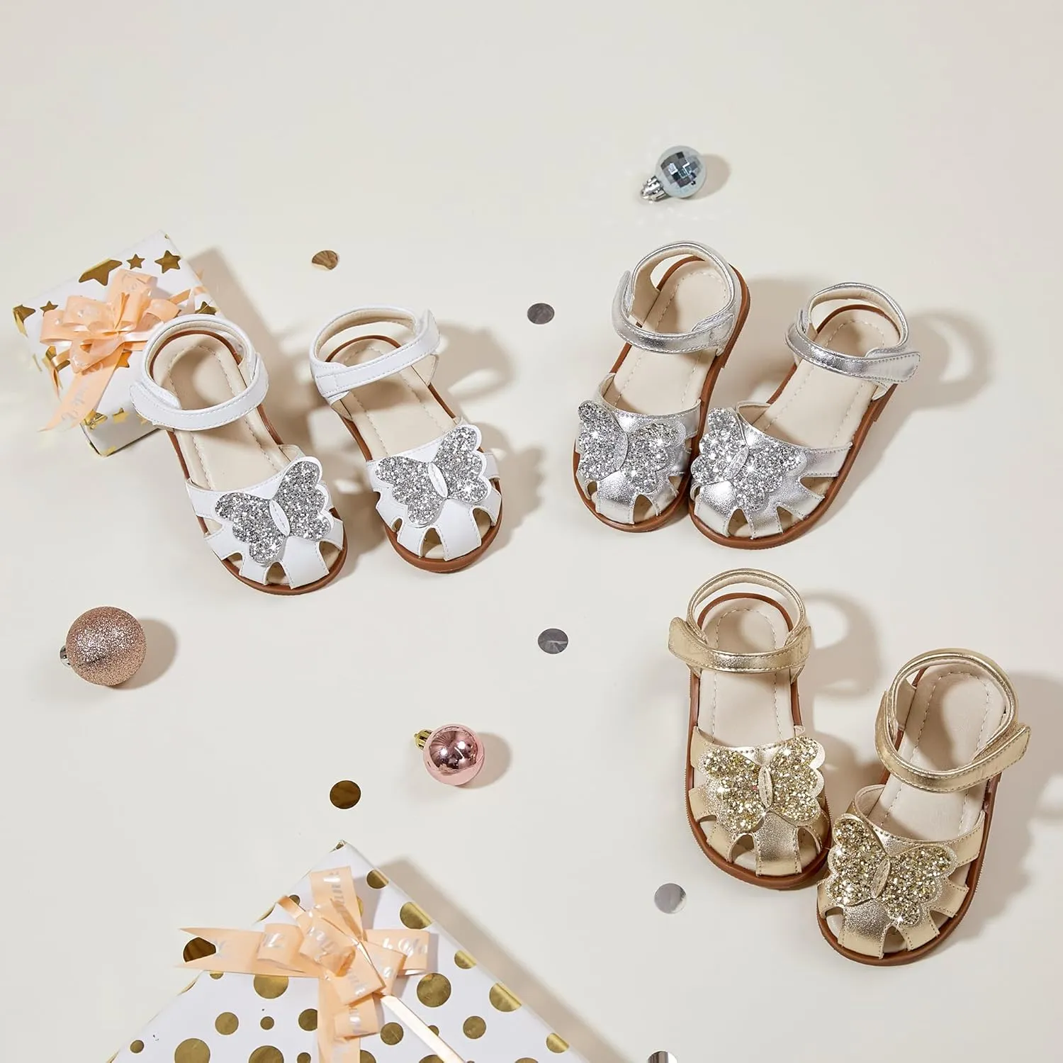 ESTINE Toddler Girls Little Kids Close Toe Sandals - Flower Girl Dress Flats Summer Shoes
