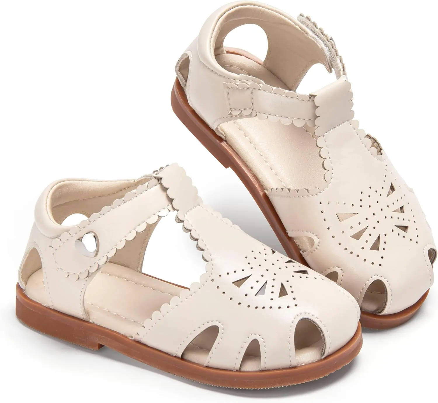 ESTINE Toddler Girls Little Kids Close Toe Sandals - Flower Girl Dress Flats Summer Shoes