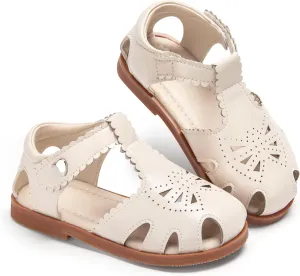 ESTINE Toddler Girls Little Kids Close Toe Sandals - Flower Girl Dress Flats Summer Shoes